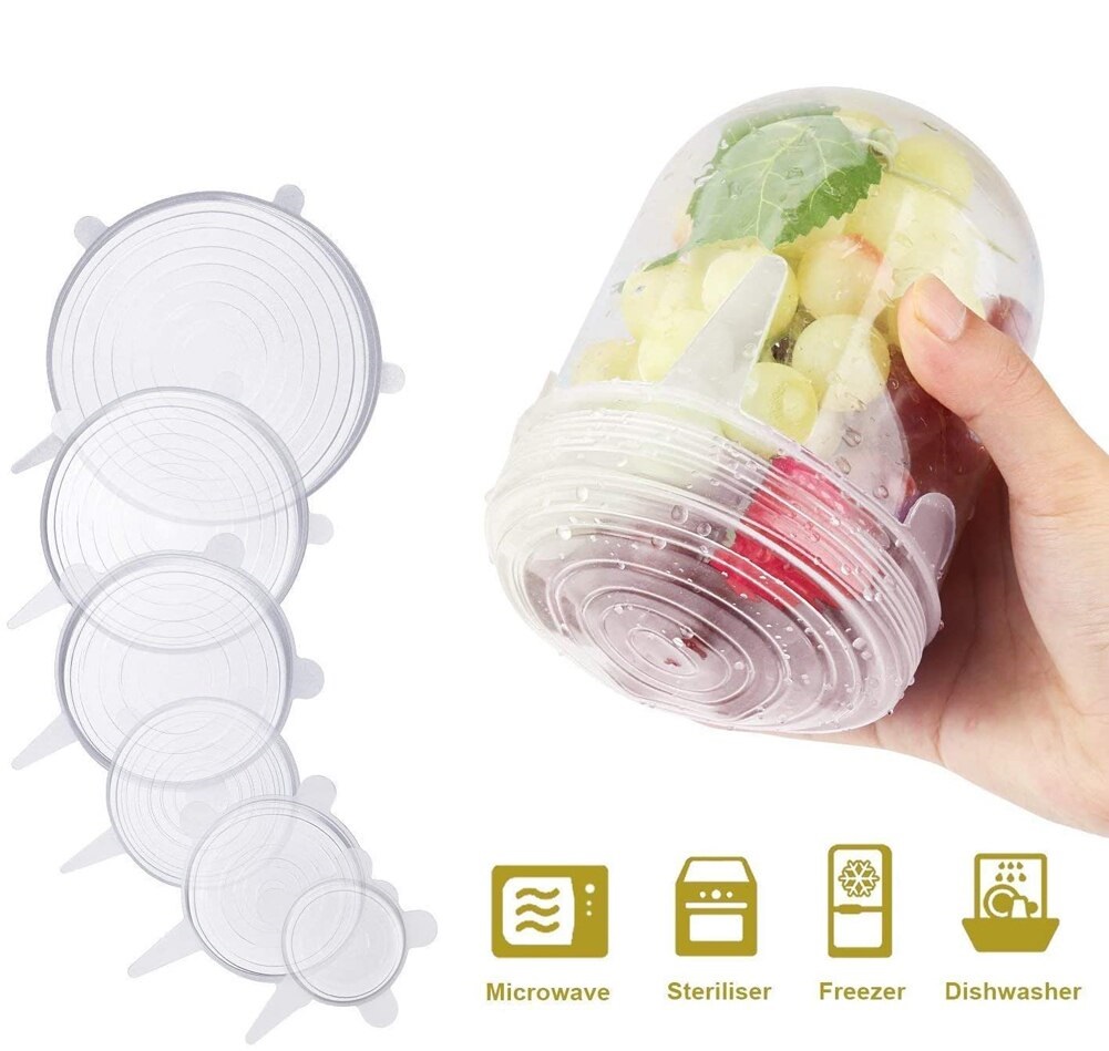 Tapas elásticas de silicona varios tamaños de cubiertas de ahorro de alimentos reutilizables y duraderas y ampliables para mantener los alimentos frescos 12 unidades 
